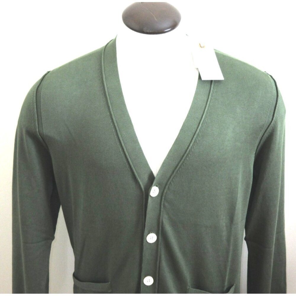 OOBE Brand Men's Ashworth Cotton Cardigan Italian Made Sweater Militaire Green - Picture 6 of 7